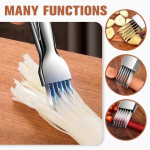 Cuțit multifuncțional pentru legume 6 lame, feliator inox ceapă verde